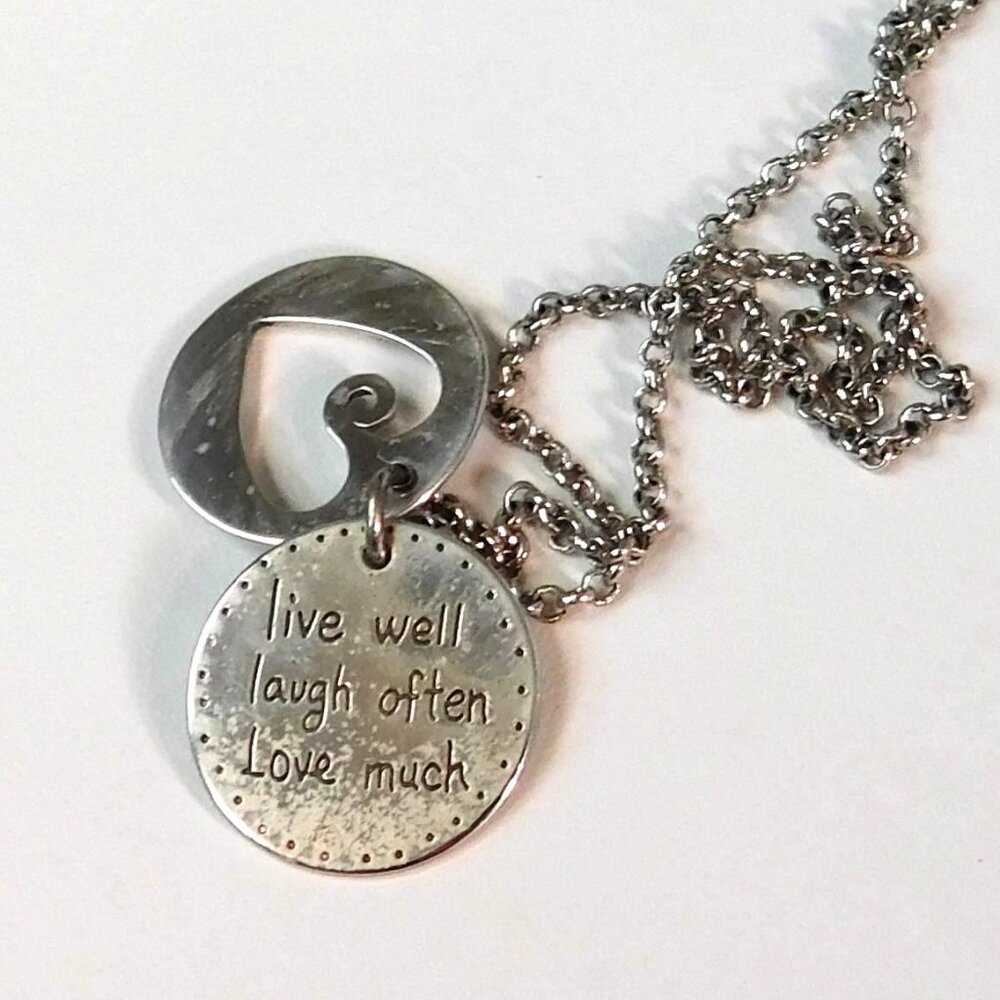 BRIGHTON QUOTE - HEART Live Well Love Laugh Silver Pendant NECKLACE - Picture 2 of 4